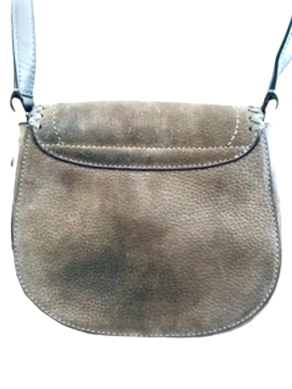 Kate Spade New York Gray Suede Leather Crossbody Saddle Bag Tassel Hardware Gold